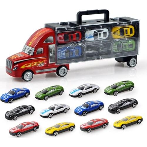 Boy toys Alloy car transporter models Classic toys BIG Truck toys 13 pieces cars set brinquedos Alloy Carrier Vehicle transport