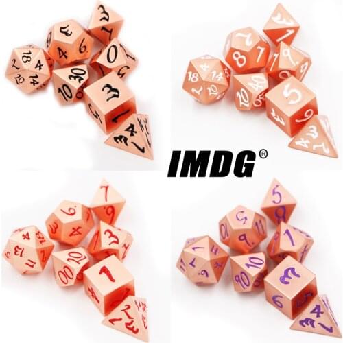 IMDG 7pcs/set Creative RPG Game Dice Set Polyhedron DND Metal Dice Large Font Red Copper Digital Game Dice