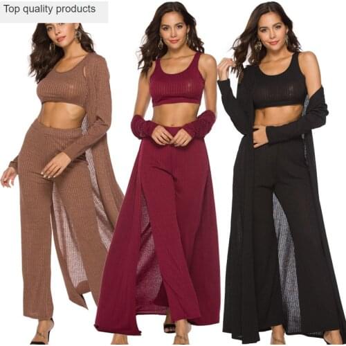 3 piece set women 2020 European Fashion Knitted Sweater Pant and Vest Womens Suits Summer Clothes for women Outwear LX429