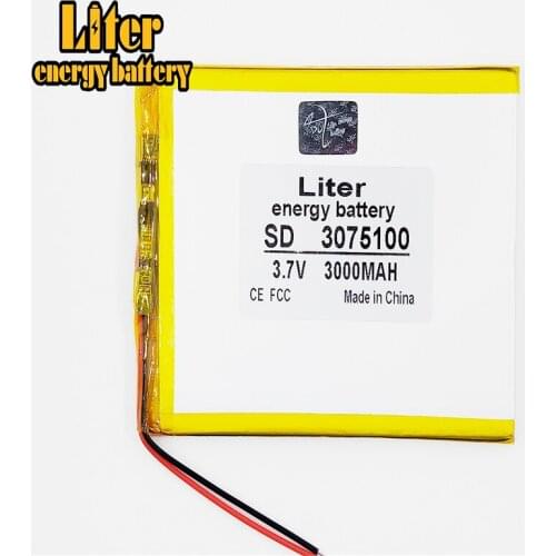 Liter energy battery best battery brand 1PCS Size 3075100 3.7V 3000mah Lithium polymer Battery For Tablet PCs PDA