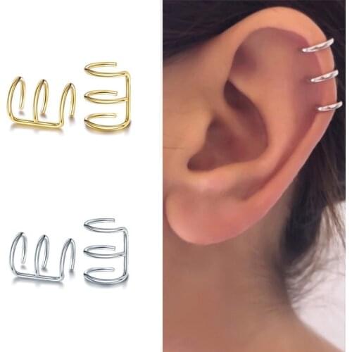 Minimalism 3 Layers Ear Cuff Trendy Punk Non Pierced Ear Cartilage Clip on Earrings for Women Fashion Jewelry kolczyki