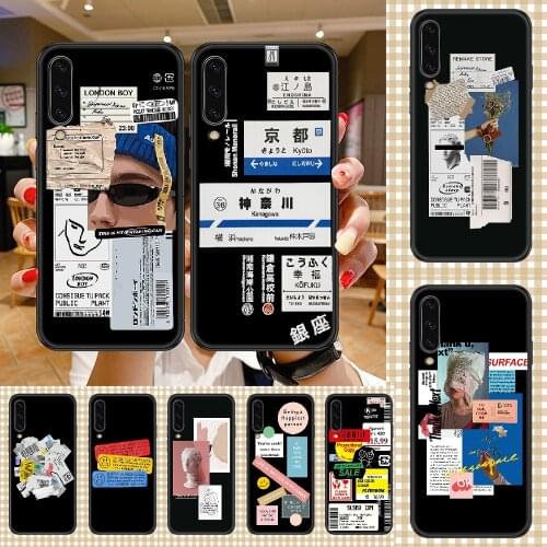 Fashion Retro Bar Code Label Phone case For Samsung Galaxy A 3 5 7 8 10 20 21 30 40 50 51 70 71 E S 2016 2018 4G black silicone