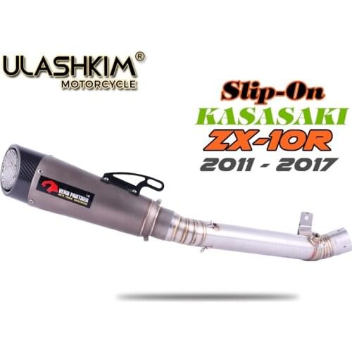 Motorcycle Carbon Fiber Escape Exhaust Muffler Escape + Link Middle Pipe Slip on For KAWASAKI ZX-10R ZX10R 2011-2017