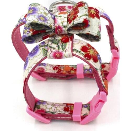 Japanese Style Printed Pet Chest Strap Fabric Bowknot Dog Chest Strap Adjustable Cat Harness Belt Puppy Walking Lead