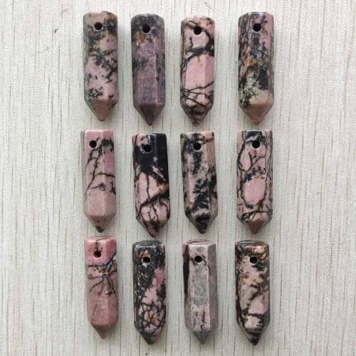 Fashion good quality natural Rhodochrosite stone pillar charms pendant for jewelry making free shipping Wholesale 12pcs/lot