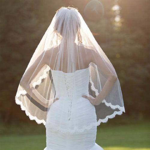 New Fashion Wedding Veil White One-tier Elbow Veils Lace Applique Edge 2022
