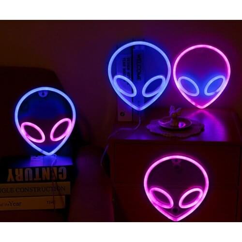 Novelty Alien Shaped Neon Light Sign Battery&USB Power Wall Hanging LED ET Neon Decor for Home Bedroom, Kids Children Gifts