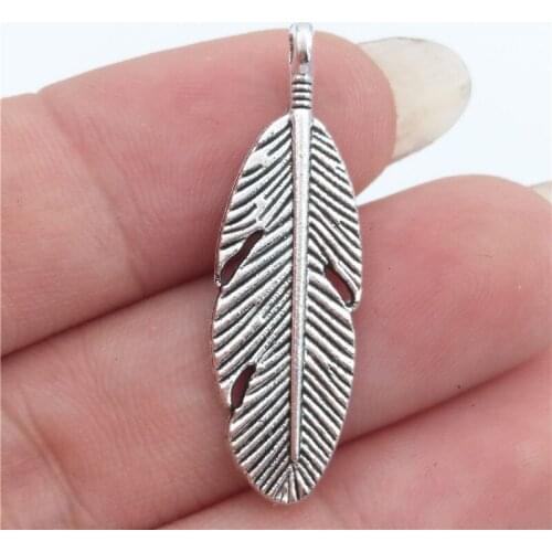 BULK 30 Zinc Alloy Metal Vintage Feather Charms Pendant Antique Silver Plated Wholesale DIY Jewelry Making 9*30mm 1.8g
