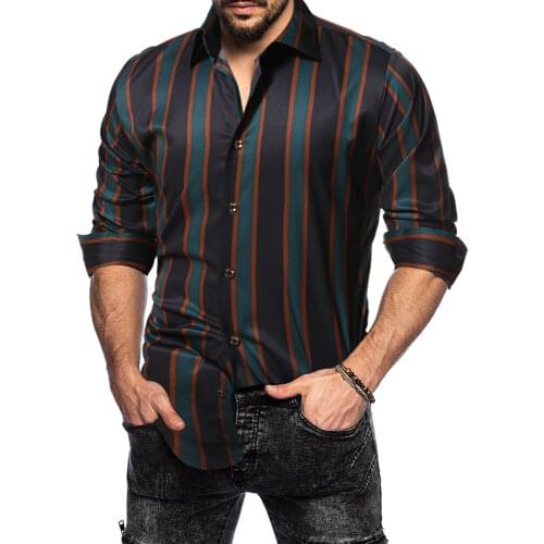 Autumn men shirt long sleeve slim casual stripe business foreign trade large Zize Hot Sale
