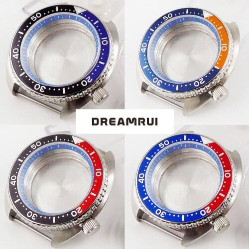Steel 45mm Automatic Brushed Watch Case fit NH35A NH36A Alloy Insert Sapphire Glass Unidirectional Bezel