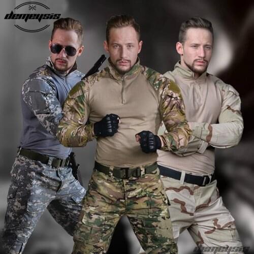 Airsoft Tactical Uniform Combat Shirt Pants with Elbow Knee Pads Military Hunting Clothes Multicam ACU Desert Camouflage
