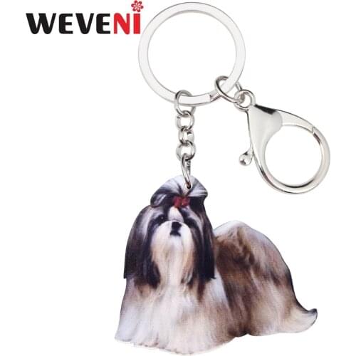 WEVENI Acrylic Original Shih Tzu Dog Key Chains Animal Keychain For Women Girls Female Holder Car Key Charms Kids Gift Drop Ship