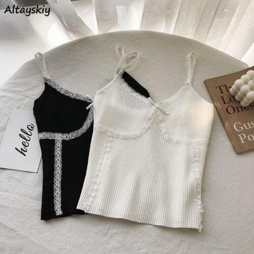 Camisole Women Slim Sexy Simple Lace Solid Color Spaghetti Strap Korean Style Girls Clothing Home Soft Lovely Chic Crop Tops