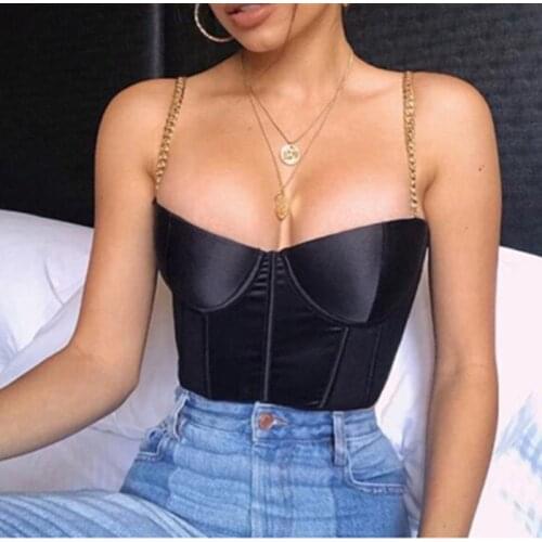 Ladies Sexy Vintage Metal Chain Vest Tank Top Streetwear Slim Fit Camis Women Sleeveless Skinny Club Party Fashion Crop Top