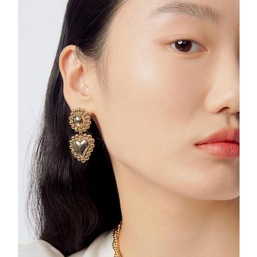 2021 New Gold Color Heart Dangle Earrings for Women Fashion Temperament Statement Korean Drop Earrings Wedding Jewelry