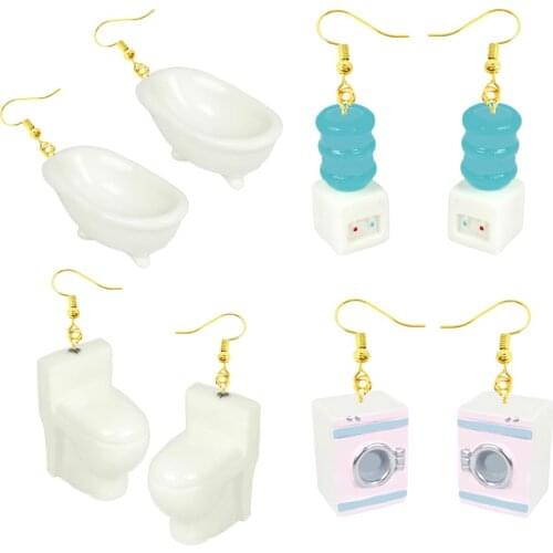 New Funny Drinking Fountain Toliet Bathtub Earrings For Women Geometric Unusual Creative Acrylic Dangle Earrings Fashion Jewelry