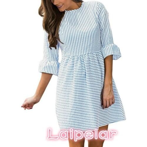 2019 Spring Summer Girls Kawaii Striped Mini Dress Female Women Half Sleeve Cute Dresses Sexy Plus Size Laipelar