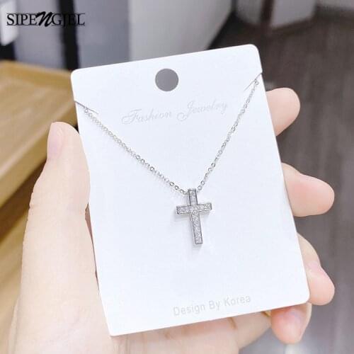 SIPENGJEL Fashion Cubic Zircon Cross Choker Necklace Sliver Color Small Pendant Necklace For Women Party Wedding Jewelry