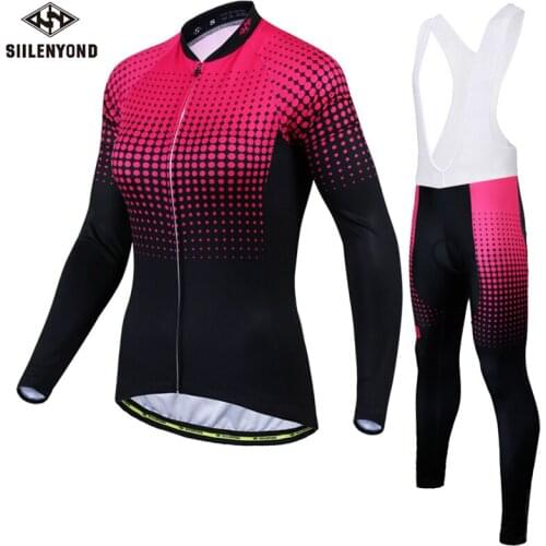 SIILENYOND winter Plush shoulder long sleeve cycling wear womens suit cycling equipment cycling wear pants