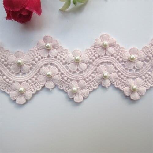 1m Pink Cotton Pearl Flower Waves Lace Trim Embroidered Lace Ribbon Fabric Sewing Craft For Costume Clothes Decoration 6cm
