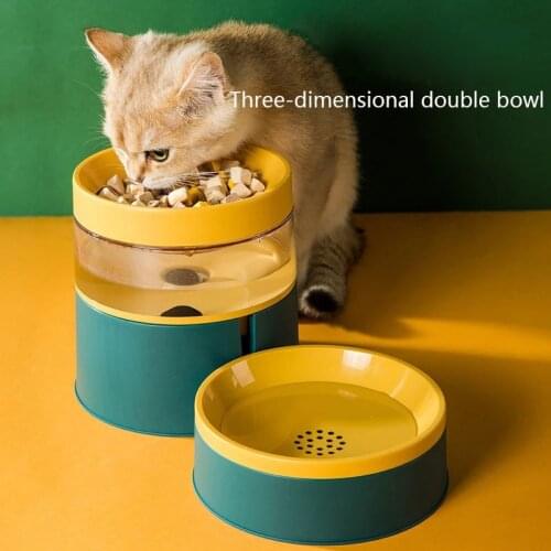 2021 Pet Cat Bowl Automatic Feeder Dog Cat Food Bowl With Water Fountain Double layer Drinking Raised Stand Dish Bowls For Cats