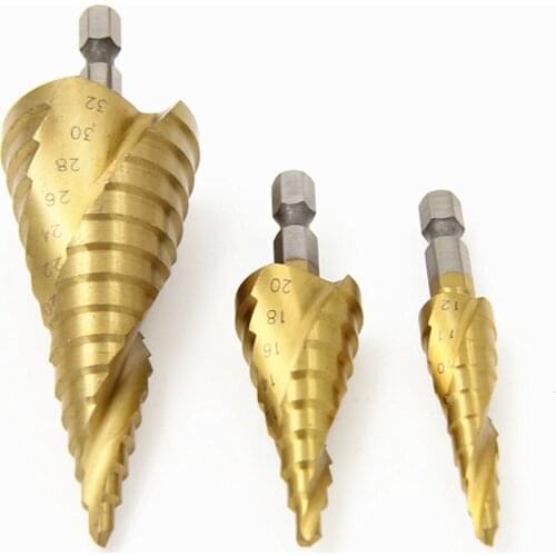 3PCS 4-12/20/32mm HSS Spiral Center Step Drill Bit Carbide Mini Drill Accessories Titanium Hex Shank HSS Step Cone Drill Bit