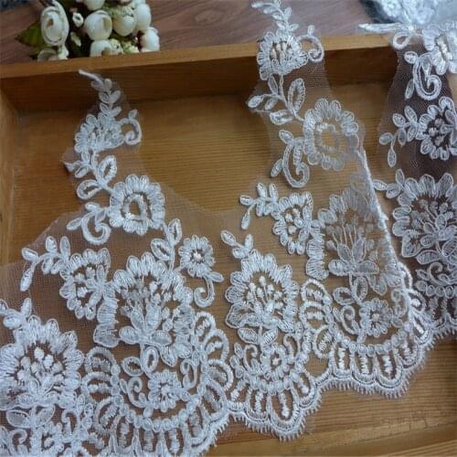 6 Yards Ivory Embroidery Cord Alencon Beaded Lace Trim Floral Mesh Lace For Woman Dress Bridal Veils