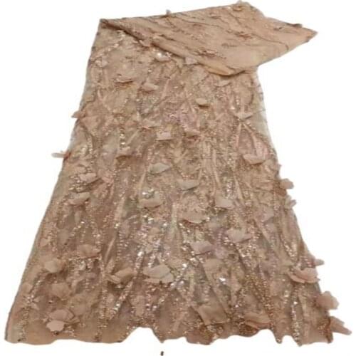 African Lace Fabric Sequins 3D Flower Embroidery French Tulle Mesh Lace 2021 Handmade Mesh Net For Wedding