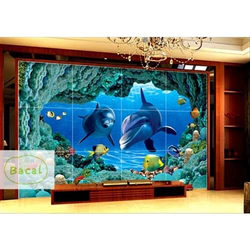 Bacal Custom Photo 3D Mural Wallpaper Underwater World Fish Dolphin Coral Children Room Living Room Wall Decoration 5D Wallpaper