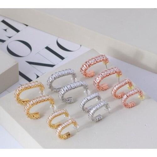 Shimmering niche design geometric U-pin shape inlaid Fashion commuter earrings for women