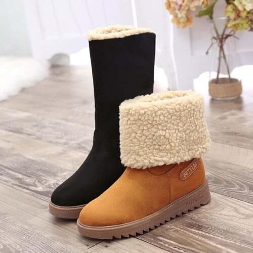 BomKinta Turn-over Snow Boots Women Thick Platform Ladies Ankle Boots Keep Warm Winter Fashion Shoes Woman Slip On Female Boots