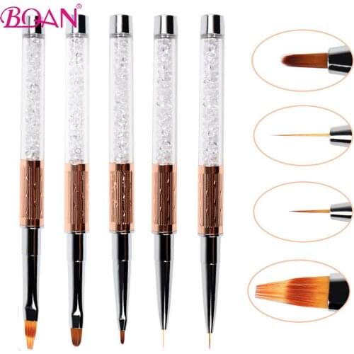 BQAN Rose Gold Rhinestone Crystal Acrylic Nail Art Brush UV Gel Painting Drawing Nail Art Gel Brush Pen Manicure tools