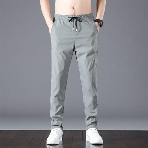 New Fashion Mens Casual Pants Summer Thin Simple Solid Color Drawstring Elastic Waist Loose Breathable Sports Trousers