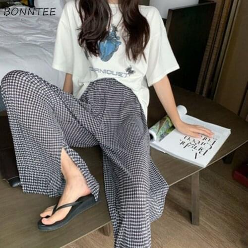 Pants Women Oversize High Waist Side-slit Loose Casual Simple Daily Ulzzang Soft Fashion Teens Preppy Style Streetwear Vintage