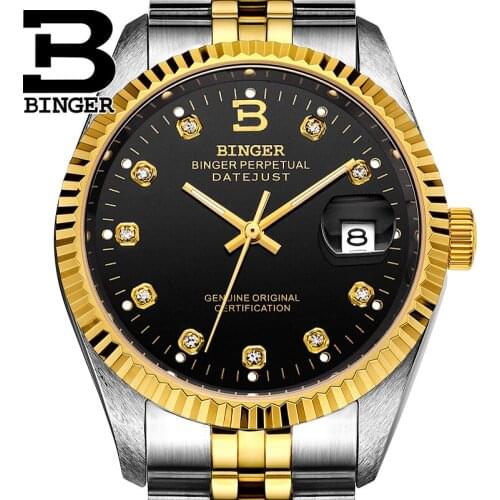 Genuine Luxury BINGER Brand Men Watches Automatic Mechanical Self-wind Male Sapphire Clasic Design Waterproof Fashion Calendar