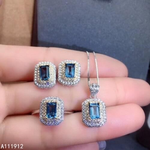 KJJEAXCMY fine jewelry natural topaz 925 sterling silver women gemstone pendant necklace earrings ring set support test popular