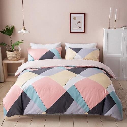 WUJIE Geometric Pattern 100% Cotton Duvet Cover Sets with Pillowcases Breathable Bedding Set Solid Bedlinen Home Decoration