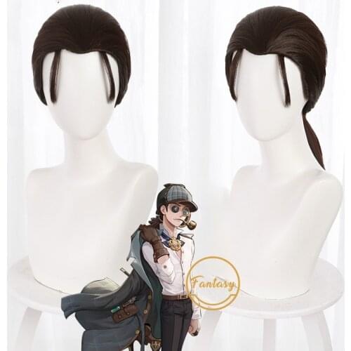 Identity V Naib Subedar Mr. Reasoning Cosplay Wig Brown Ponytail Heat Resistant Synthetic Hair Halloween Party + Free Wig Cap
