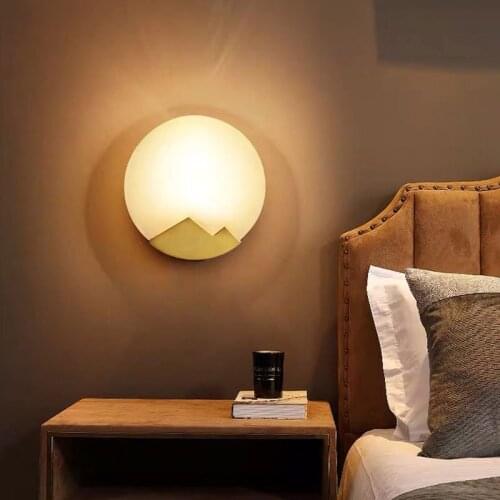 Nordic Round Marble Gold Metal LED Wall Lamp For Bedside Retro Bedroom Living Room TV Wall Sconce Lighting