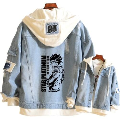 JoJos Bizarre Adventure Punk Women Jeans Jacket Anime Denim Hooded Streetwear Boys Hoodies Couple Harajuku Long Sweatshirt