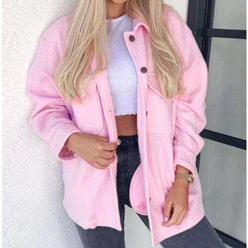 Spring Women Breasted Turn-down Collar Coat Casual Button Pocket Outwear Female Solid Loose Streetwear Jacket Mujer Chaqueta