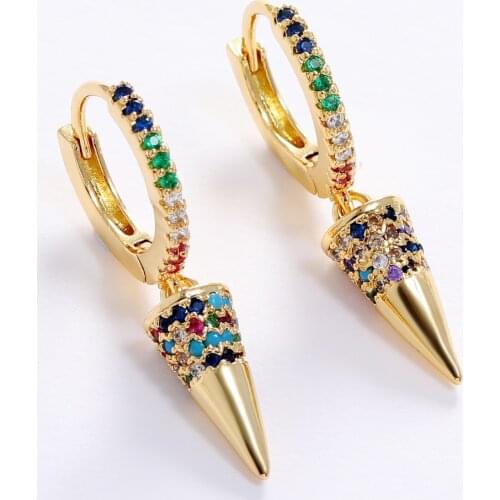 LUALA Gold/ Silver Color Circular Cone Earrings Colorful CZ Rainbow Closed Angle Fashion Jewelry for Women Accessories Wholesale