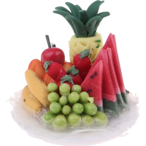 1/12 Miniature Fruit Platter in Porcelain Plate Foods Model Dollhouse Living Room Table Accessories Decoration