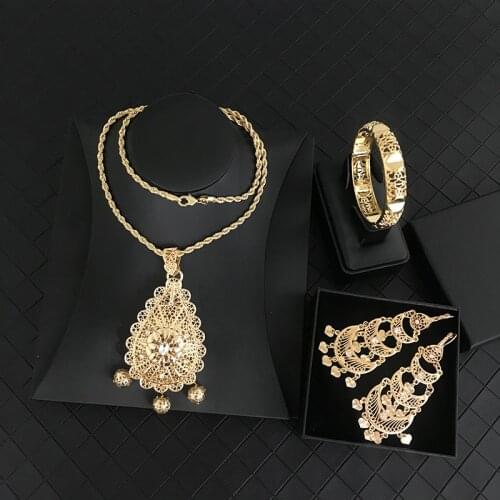 Fashion Algerian Metal Double Neckle Earring Bracelet Womens Wedding Dress Jewelry Set Zircon Neckle Retro Luxury Accessories