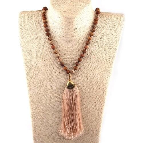 MOODPC Fashion Bohemian Tribal Artisan Jewelry Natural Stone Knotted Thread Tassel Necklace