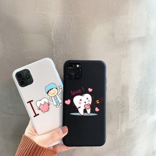 Lovely Cartoon Dentists Tooth black TPU soft silicone phone case for iPhone 12Pro 11pro Max XR XS Max 8 7 6 Plus SE 12pro cover