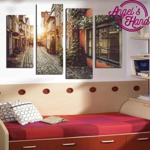 DIY 5d diamond Painting 4 pcs European Town Street Landscape Decorative Diamond Embroidery cross stitch mosaic style Wall Decor