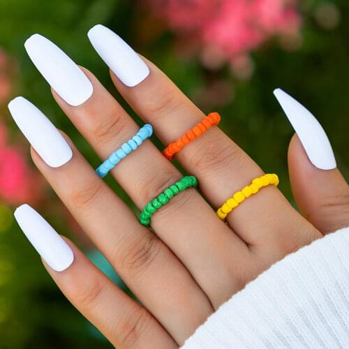 Tocona 5pcs/sets Colorful Bead Ring Sets for Women Lovely Pretty Flowers Joint Ring Bohemian Jewelry Handmade Anillo 16098