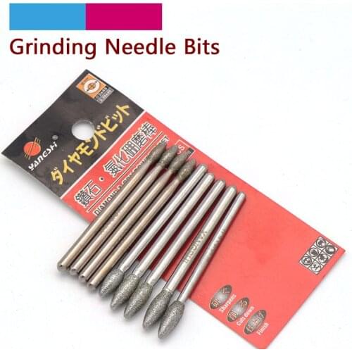 5pcs 3mm Shank Diamond Grinding Head CBN Point Bit Set Drill Bits Burrs Needle For Metal Stone Jade Engraving Carving Tools