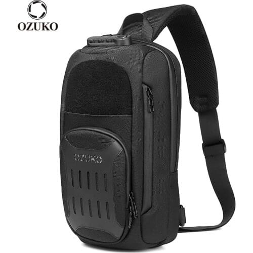 OZUKO Chest Bag Mens Anti Theft Shoulder Bag Male USB Charging Sling Messenger Bag Travel Waterproof Crossbody Bags Chest Pack